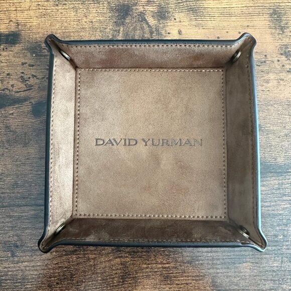 NEW David Yurman Leather Jewelry Valet Tray Black Tan Suede RARE - Picture 2 of 5
